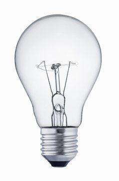 Close up of a light bulb isolated on white background