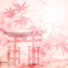 Abstract autumn in Japan with Giant Torii in Hiroshima