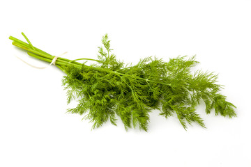 A bunch of dill on a white background