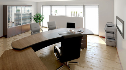 3D interior rendering of a modern office