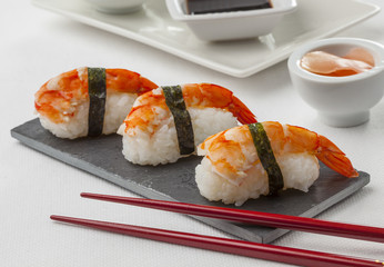 Sushi nigiri with prawns
