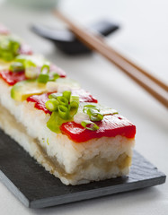 Oshizushi, pressed sushi in a box