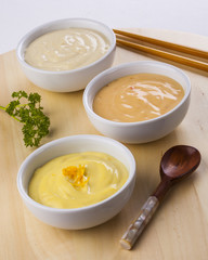 Three types of spicy mayonnaise