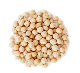 Closeup chickpea on white background, top view