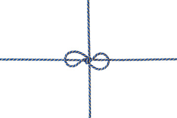 Blue string or twine tied in a bow isolated on white background for your design