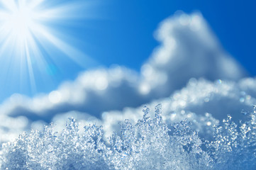 Winter background with transparent ice crystals.