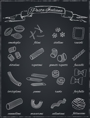 Set of Italian pasta on a dark background