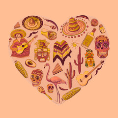 Mexico love - heart with set