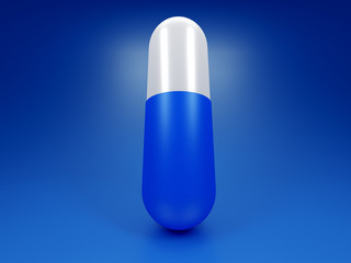 3D illustration of medicine pill on blue gradient background