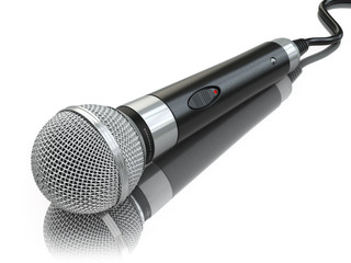 Microphone isolated on white. Caraoke or news concept.