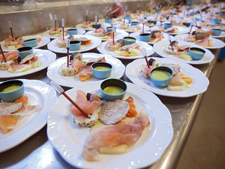 rows of appetizer plates