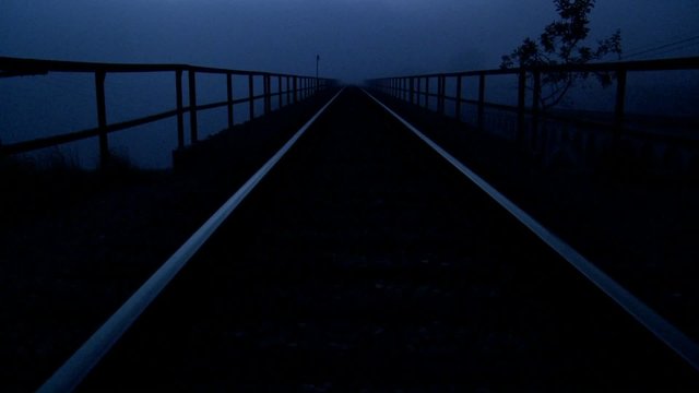 Railroad tracks at dusk.
