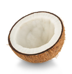 half coconut close-up isolated on a white background