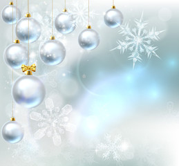 Fototapeta na wymiar Christmas Baubles Snowflakes Background