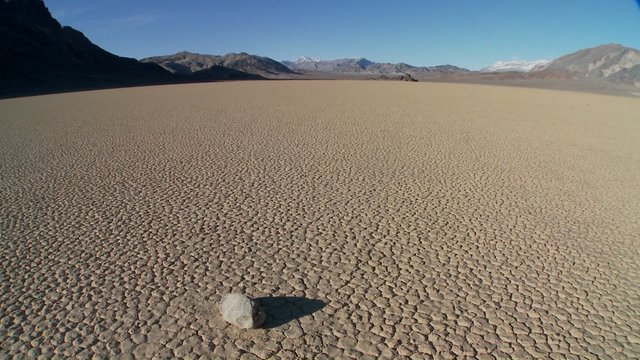 The mysterious rocks which race across the dry lakebed known as the Racetrack in Death Valley.