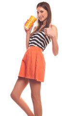 Cute woman isolated on white background holding a paper cup