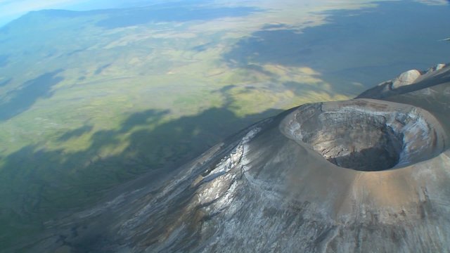 An aerial shot over the oldoinyo le ngai volcano in Tanzania.