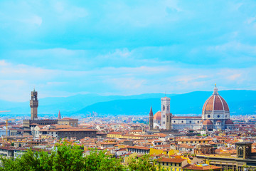 Fototapeta na wymiar Santa Maria del Fiore and Palazzo Vecchio in Florence