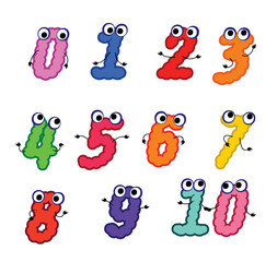 Vector Numbers - cartoon character set of colorful numeri - cute figure with eyes and hands. Childish numeri. Funny cipher silhouettes. Vector illustration. Isolated. Eps 10.