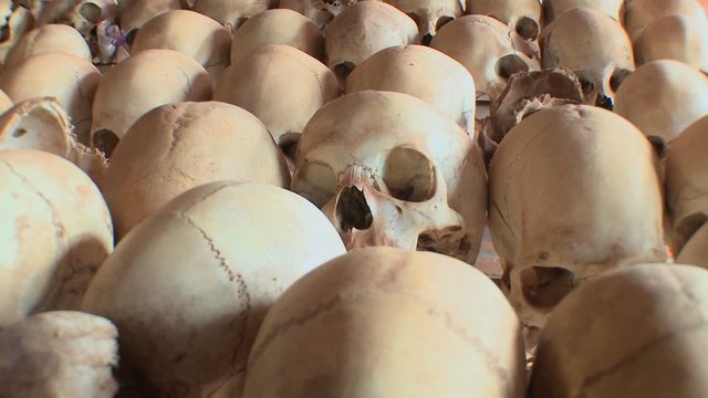 Skulls of victims of the genocide in Rwanda.