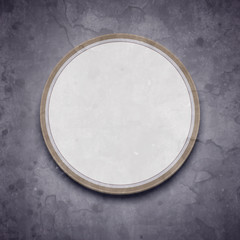 Retro style template. Round empty frame. Sticker on wall