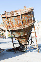 old huge rusty concrete mixer