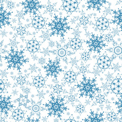 Festive seamless pattern with blue snowflakes