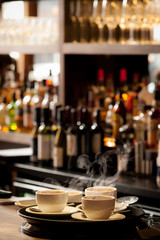 Coffee cups on bar