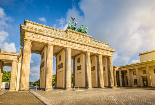 Brandenburger Tor in morning light at sunrise, Berlin, Germany