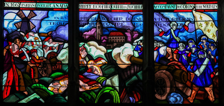 Stained Glass Of The Departure Of Pierre Boucher For Quebec