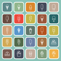 Ice cream line flat icons on green background
