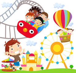 Obraz premium A vector illustration of people in an amusement park