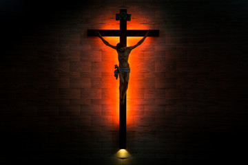 Crucifix of the Catholic Christian faith in silhouette.