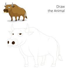 Draw the animal bull educational game vector illustration