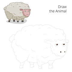 Draw the animal sheep educational game vector illustration