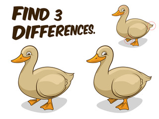 Find differences game duck vector illustration