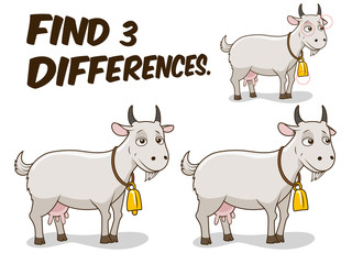 Find differences game goat vector illustration