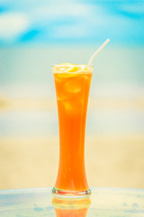 Iced mocktails glass on the beach