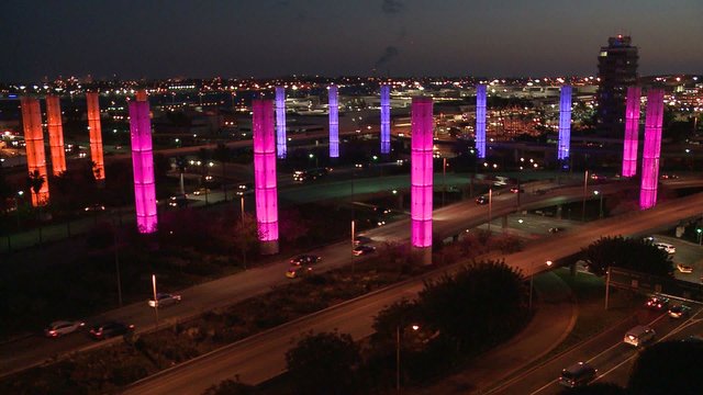The colorful lights of Los Angeles International airport glow in the dark in this time lapse shots.