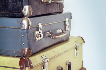 Vintage travel concept with baggage. Pastel colors