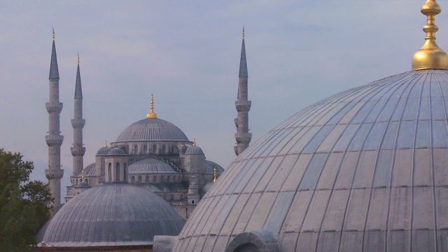 Mosques of Istanbul line up in perspective.