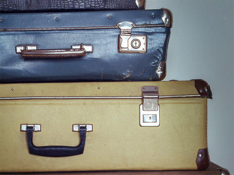 Antique shabby  Suitcases in a Stack, Vintage trunks
