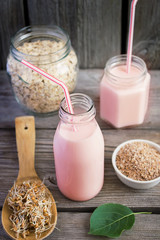 Yogurt and wheat sprouts, selective focus
