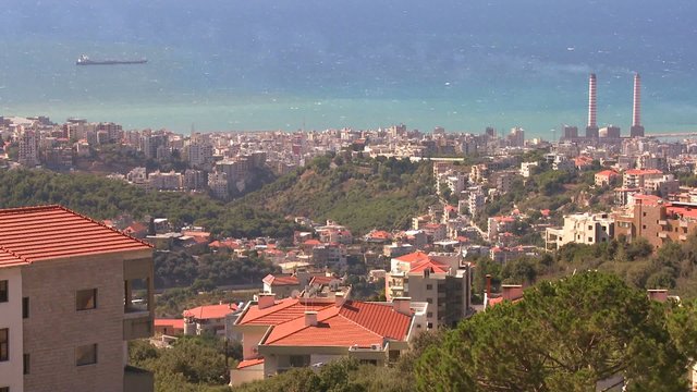 Pleasure and cargo ships off the coast of Beirut, Lebanon.
