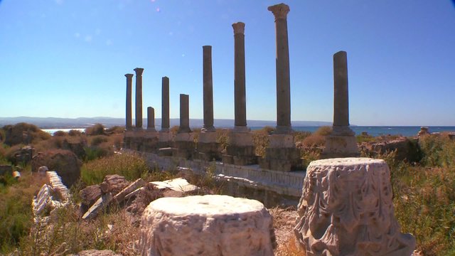 A move across the pillars of the ruins of Tyre in Lebanon.
