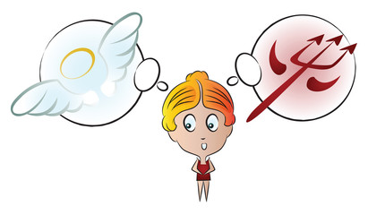 Vector illustration. Funny girl with different emotions. The cho