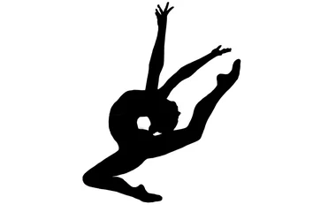 Wandaufkleber Professioneller Turner springt, isolierte Figur auf weißem Hintergrund © art_alena