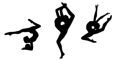 Three gymnasts isolated figure on a white background, isolated,