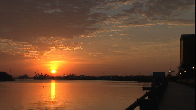 Savannah River Sunrise & ship entering