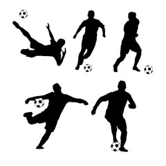 Silhouette soccer players hitting the ball.Vector